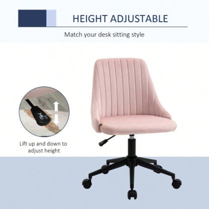 Vinsetto Mid - Back Office Chair, Velvet Fabric Swivel Scallop Shape Computer Desk Chair Home Office or Bedroom, Pink