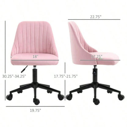 Vinsetto Mid - Back Office Chair, Velvet Fabric Swivel Scallop Shape Computer Desk Chair Home Office or Bedroom, Pink