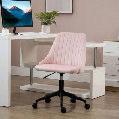 Vinsetto Mid - Back Office Chair, Velvet Fabric Swivel Scallop Shape Computer Desk Chair Home Office or Bedroom, Pink