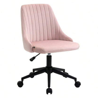 Vinsetto Mid - Back Office Chair, Velvet Fabric Swivel Scallop Shape Computer Desk Chair Home Office or Bedroom, Pink