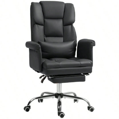 HOMCOM Executive Office Chair, PU Leather Ergonomic Office Desk Chair, Reclining and Swivel Chair with Footrest and Lumbar Support, Black