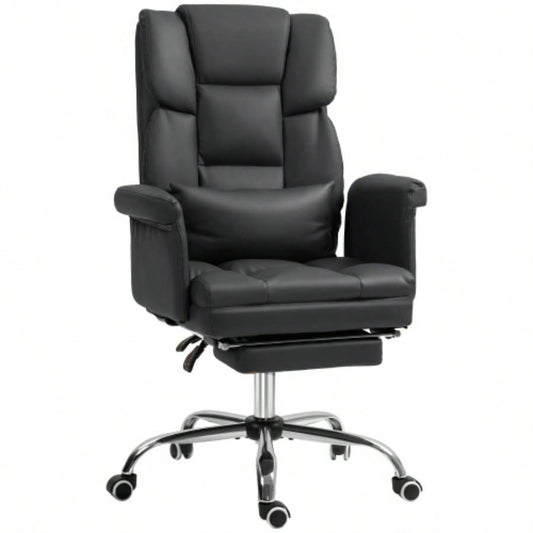 HOMCOM Executive Office Chair, PU Leather Ergonomic Office Desk Chair, Reclining and Swivel Chair with Footrest and Lumbar Support, Black