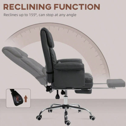 HOMCOM Executive Office Chair, PU Leather Ergonomic Office Desk Chair, Reclining and Swivel Chair with Footrest and Lumbar Support, Black