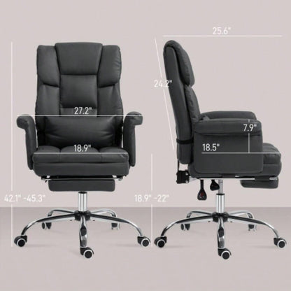 HOMCOM Executive Office Chair, PU Leather Ergonomic Office Desk Chair, Reclining and Swivel Chair with Footrest and Lumbar Support, Black
