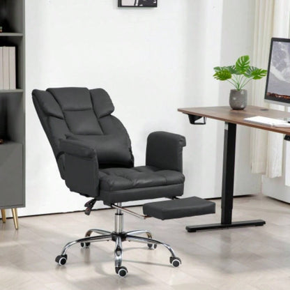 HOMCOM Executive Office Chair, PU Leather Ergonomic Office Desk Chair, Reclining and Swivel Chair with Footrest and Lumbar Support, Black