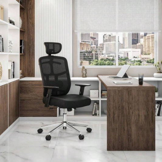Techni Mobili High Back Executive Mesh Office Chair with Arms, Lumbar Support and Base, Black