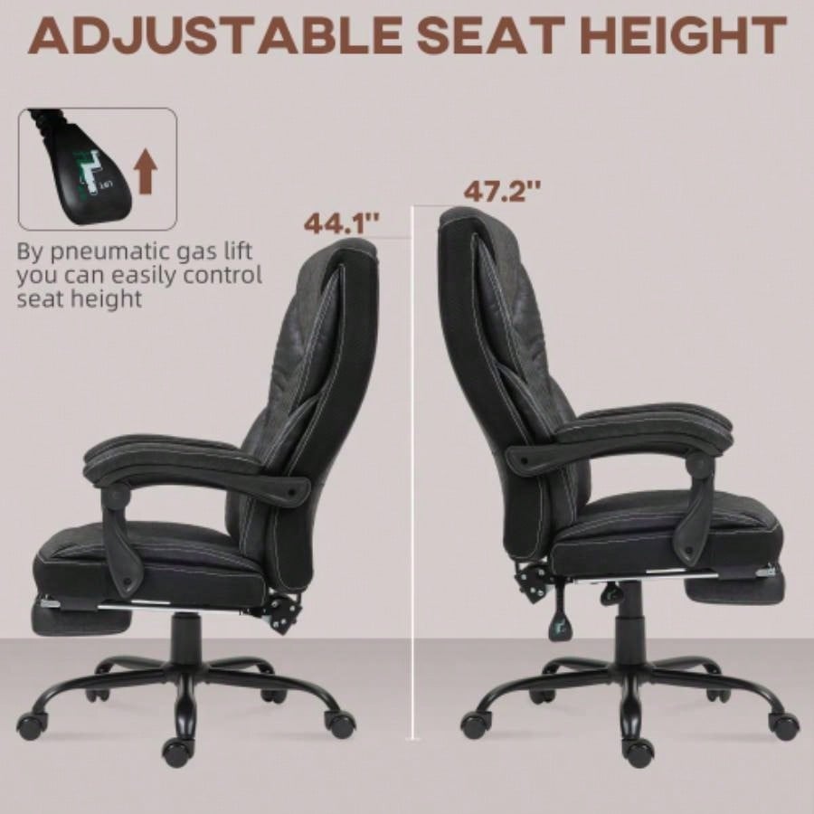 HOMCOM Executive Office Chair with Foot Rest, Big and Tall Ergonomic Desk Chair, Reclining Swivel Chair with High Back and Adjustable Height, Black