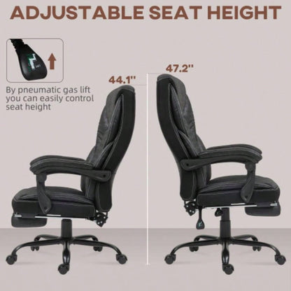 HOMCOM Executive Office Chair with Foot Rest, Big and Tall Ergonomic Desk Chair, Reclining Swivel Chair with High Back and Adjustable Height, Black