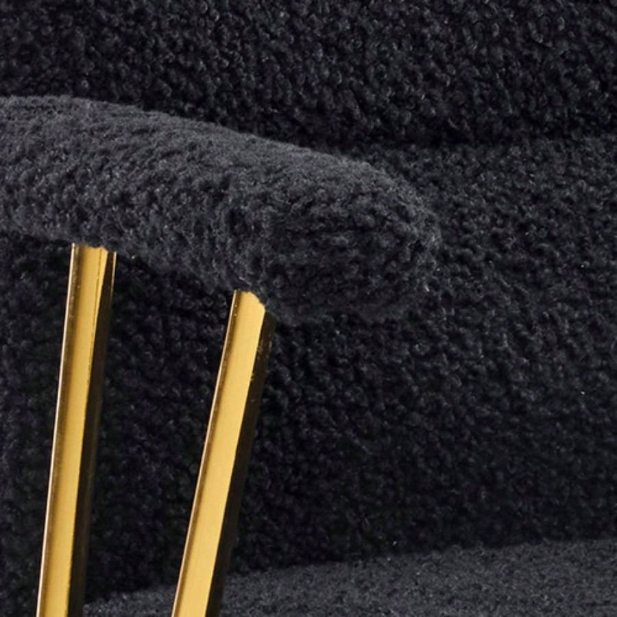 Textured Boucle Fabric Black and Gold Office Chair, Modern Height Adjustable Desk Chair with Padded Arms