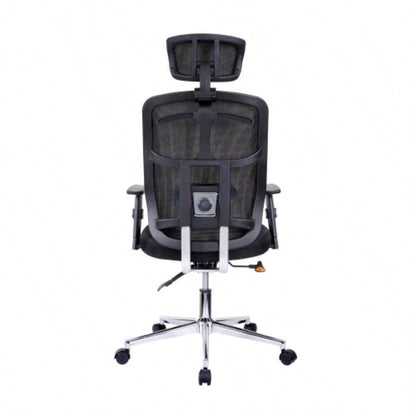 Techni Mobili High Back Executive Mesh Office Chair with Arms, Lumbar Support and Base, Black