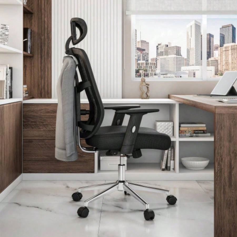 Techni Mobili High Back Executive Mesh Office Chair with Arms, Lumbar Support and Base, Black