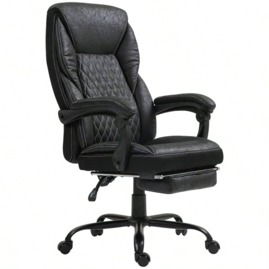 HOMCOM Executive Office Chair with Foot Rest, Big and Tall Ergonomic Desk Chair, Reclining Swivel Chair with High Back and Adjustable Height, Black