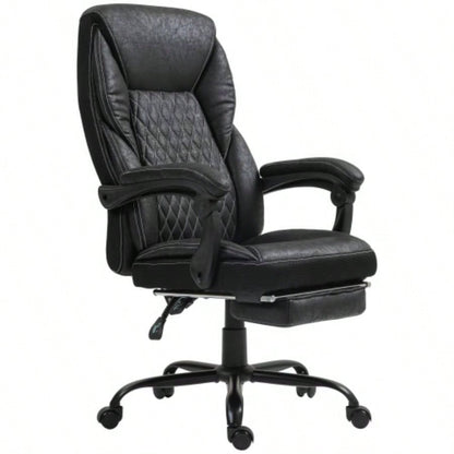 HOMCOM Executive Office Chair with Foot Rest, Big and Tall Ergonomic Desk Chair, Reclining Swivel Chair with High Back and Adjustable Height, Black