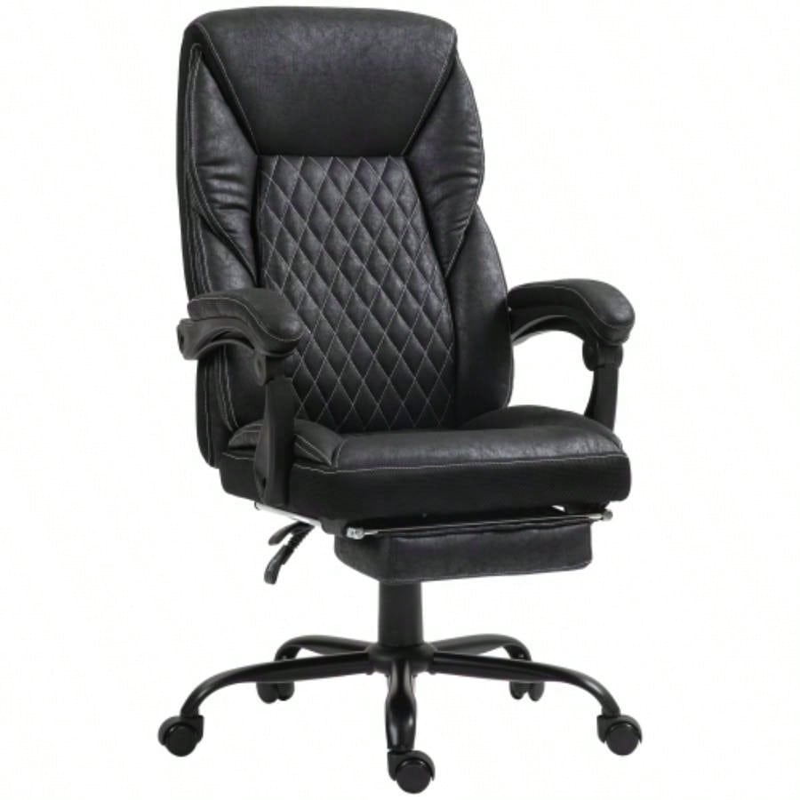 HOMCOM Executive Office Chair with Foot Rest, Big and Tall Ergonomic Desk Chair, Reclining Swivel Chair with High Back and Adjustable Height, Black