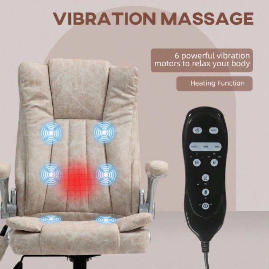 HOMCOM High Back Vibration Massage Office Chair, Leathaire Heated Computer Chair with Flip - up Armrest, Swivel Wheels Adjustable Height, White