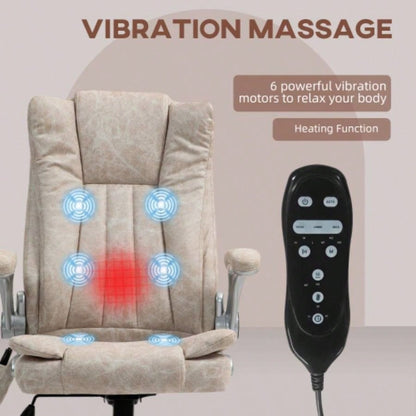 HOMCOM High Back Vibration Massage Office Chair, Leathaire Heated Computer Chair with Flip - up Armrest, Swivel Wheels Adjustable Height, White