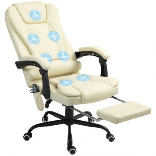 Vinsetto - Point Vibrating Massage Office Chair, High Back Computer Chair with Lumbar Support, Footrest, Reclining Back, Adjustable Height, White