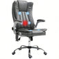 HOMCOM High Back Vibration Massage Office Chair, Leathaire Heated Computer Chair with Flip - up Armrest, Swivel Wheels Adjustable Height, Gray