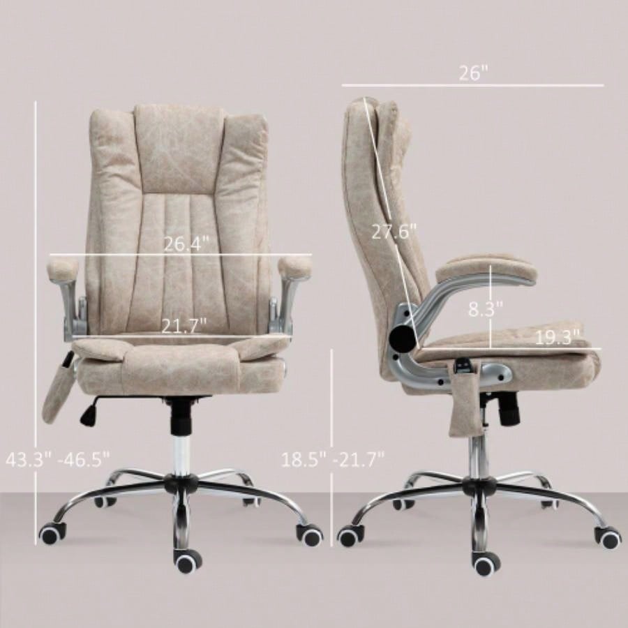 HOMCOM High Back Vibration Massage Office Chair, Leathaire Heated Computer Chair with Flip - up Armrest, Swivel Wheels Adjustable Height, White