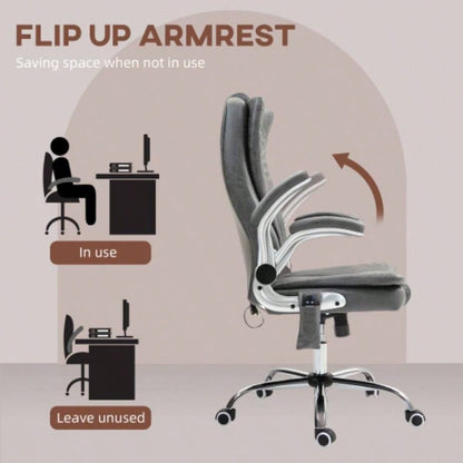 HOMCOM High Back Vibration Massage Office Chair, Leathaire Heated Computer Chair with Flip - up Armrest, Swivel Wheels Adjustable Height, Gray
