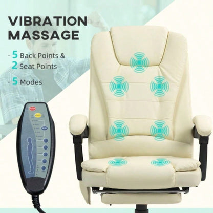 Vinsetto - Point Vibrating Massage Office Chair, High Back Computer Chair with Lumbar Support, Footrest, Reclining Back, Adjustable Height, White
