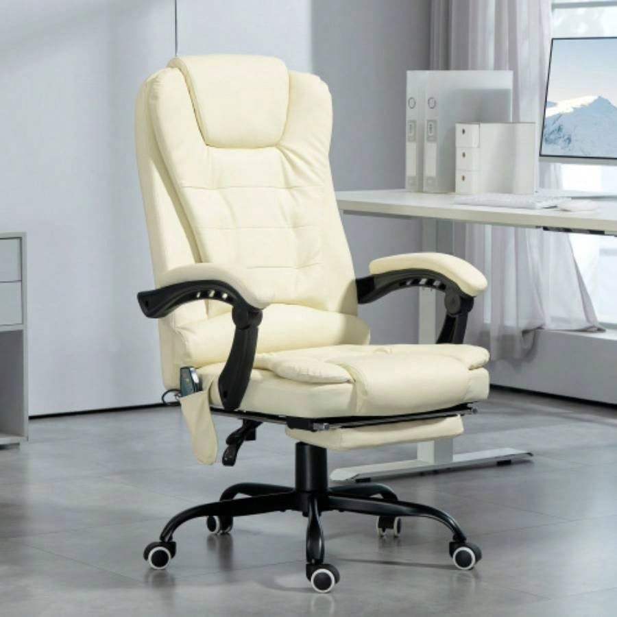 Vinsetto - Point Vibrating Massage Office Chair, High Back Computer Chair with Lumbar Support, Footrest, Reclining Back, Adjustable Height, White
