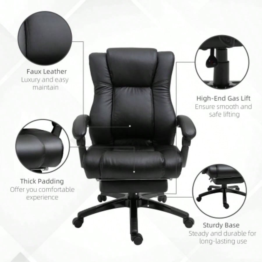 Vinsetto Executive High Back Office Chair Executive Computer Desk Chair with PU Leather, Adjustable Height and Retractable Footrest, Black