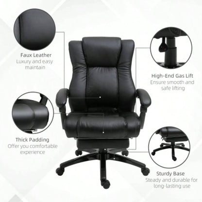 Vinsetto Executive High Back Office Chair Executive Computer Desk Chair with PU Leather, Adjustable Height and Retractable Footrest, Black