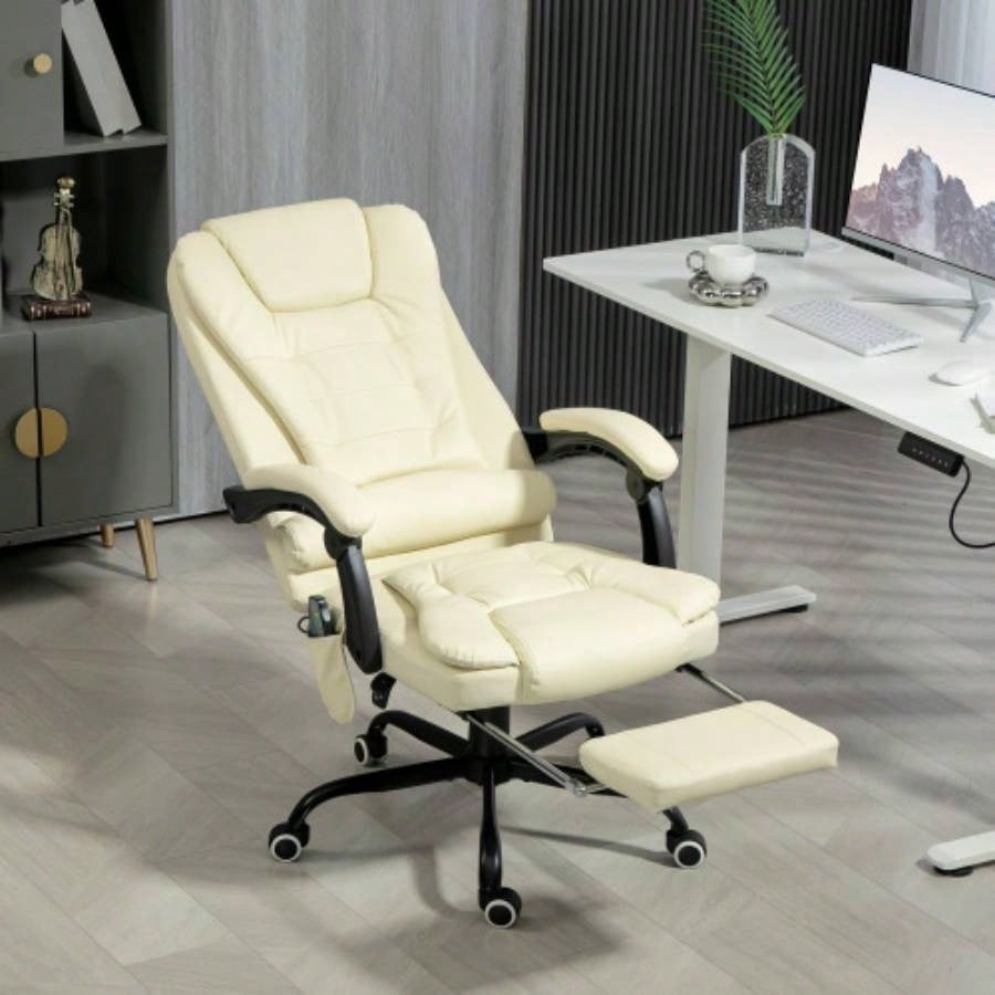 Vinsetto - Point Vibrating Massage Office Chair, High Back Computer Chair with Lumbar Support, Footrest, Reclining Back, Adjustable Height, White
