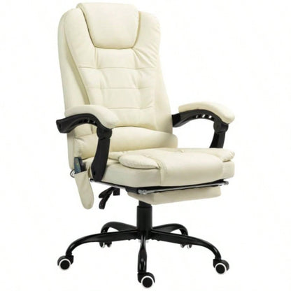 Vinsetto - Point Vibrating Massage Office Chair, High Back Computer Chair with Lumbar Support, Footrest, Reclining Back, Adjustable Height, White