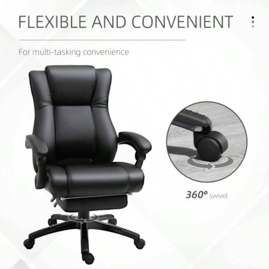 Vinsetto Executive High Back Office Chair Executive Computer Desk Chair with PU Leather, Adjustable Height and Retractable Footrest, Black