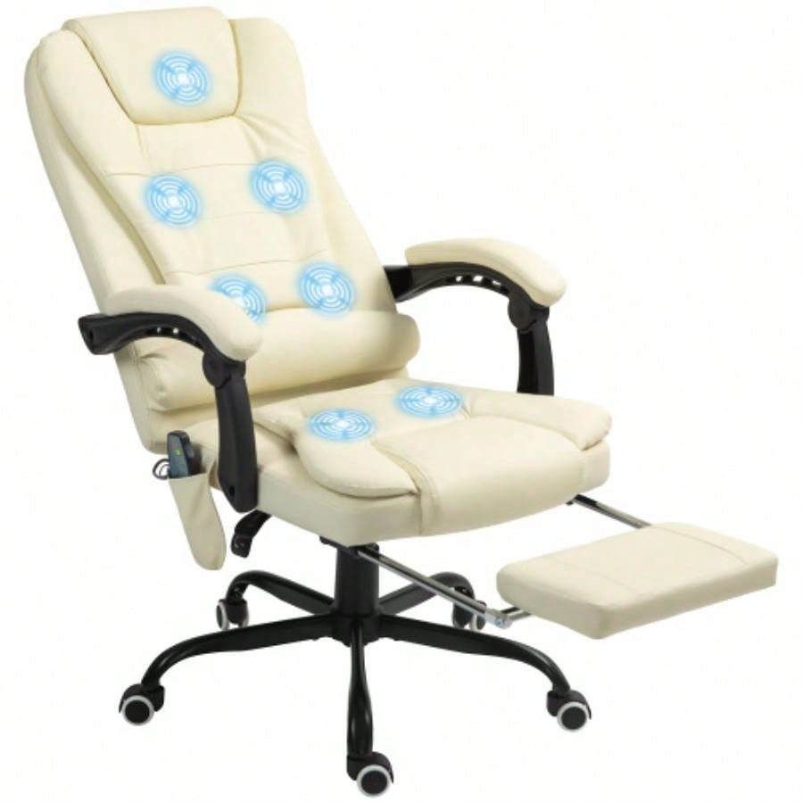 Vinsetto - Point Vibrating Massage Office Chair, High Back Computer Chair with Lumbar Support, Footrest, Reclining Back, Adjustable Height, White