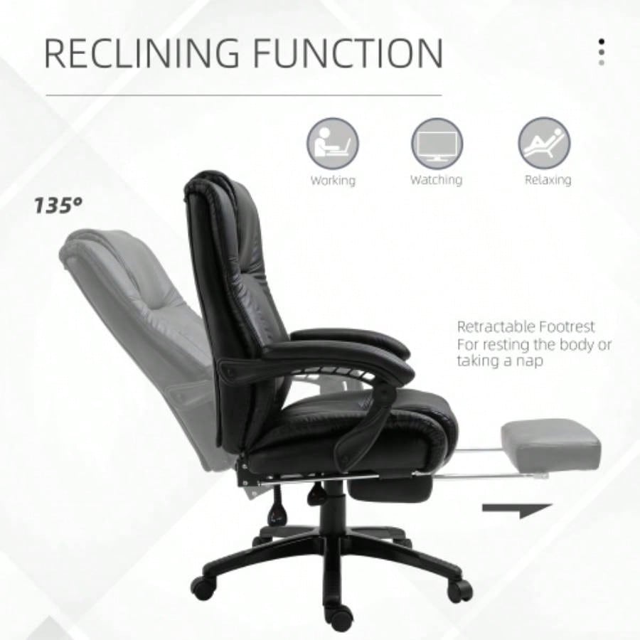 Vinsetto Executive High Back Office Chair Executive Computer Desk Chair with PU Leather, Adjustable Height and Retractable Footrest, Black