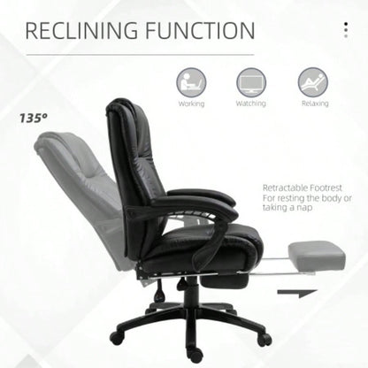 Vinsetto Executive High Back Office Chair Executive Computer Desk Chair with PU Leather, Adjustable Height and Retractable Footrest, Black