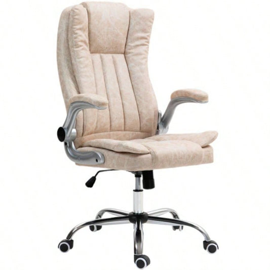 HOMCOM Executive Office Chair with Padded Flip - up Arms, Microfiber High Back Desk Chair, Swivel Computer Chair with Adjustable Height and Tilt Function, White