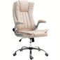HOMCOM Executive Office Chair with Padded Flip - up Arms, Microfiber High Back Desk Chair, Swivel Computer Chair with Adjustable Height and Tilt Function, White