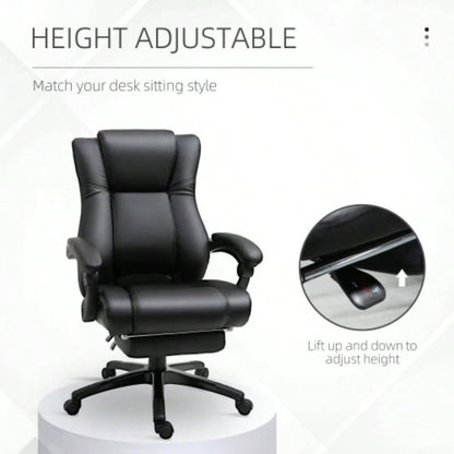 Vinsetto Executive High Back Office Chair Executive Computer Desk Chair with PU Leather, Adjustable Height and Retractable Footrest, Black