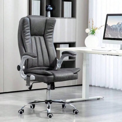 HOMCOM High Back Vibration Massage Office Chair, Leathaire Heated Computer Chair with Flip - up Armrest, Swivel Wheels Adjustable Height, Gray