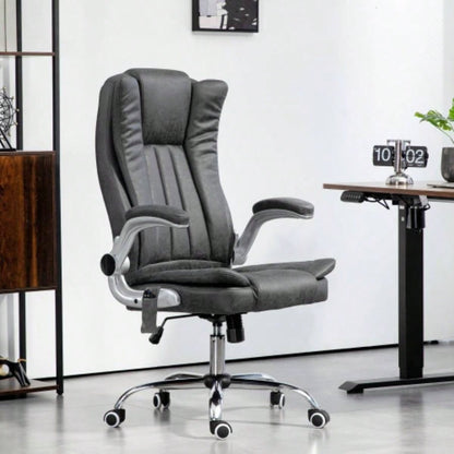 HOMCOM High Back Vibration Massage Office Chair, Leathaire Heated Computer Chair with Flip - up Armrest, Swivel Wheels Adjustable Height, Gray