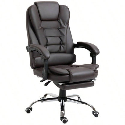 HOMCOM High Back Ergonomic Executive Office Chair, PU Leather Computer Chair with Retractable Footrest, Lumbar Support, Padded Headrest and Armrest, Coffee