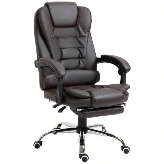 HOMCOM High Back Ergonomic Executive Office Chair, PU Leather Computer Chair with Retractable Footrest, Lumbar Support, Padded Headrest and Armrest, Coffee