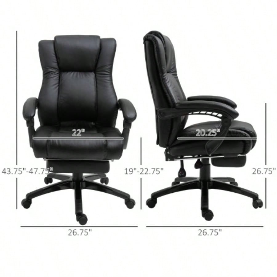 Vinsetto Executive High Back Office Chair Executive Computer Desk Chair with PU Leather, Adjustable Height and Retractable Footrest, Black