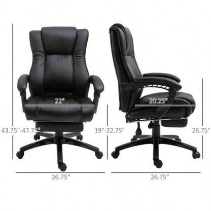 Vinsetto Executive High Back Office Chair Executive Computer Desk Chair with PU Leather, Adjustable Height and Retractable Footrest, Black