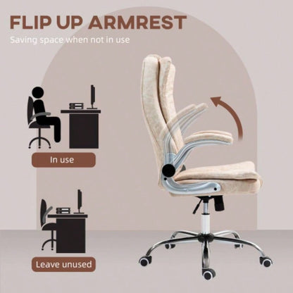 HOMCOM Executive Office Chair with Padded Flip - up Arms, Microfiber High Back Desk Chair, Swivel Computer Chair with Adjustable Height and Tilt Function, White