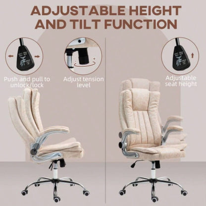HOMCOM Executive Office Chair with Padded Flip - up Arms, Microfiber High Back Desk Chair, Swivel Computer Chair with Adjustable Height and Tilt Function, White