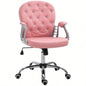 PU Leather Home Office Chair, Button Tufted Desk Chair with Padded Armrests, Adjustable Height and Swivel Wheels, Pink