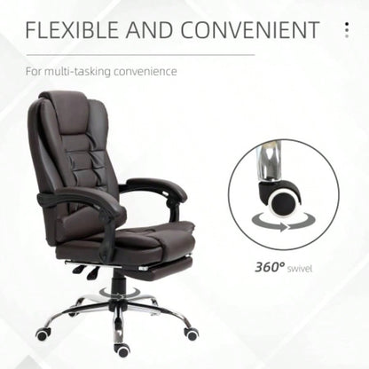 HOMCOM High Back Ergonomic Executive Office Chair, PU Leather Computer Chair with Retractable Footrest, Lumbar Support, Padded Headrest and Armrest, Coffee