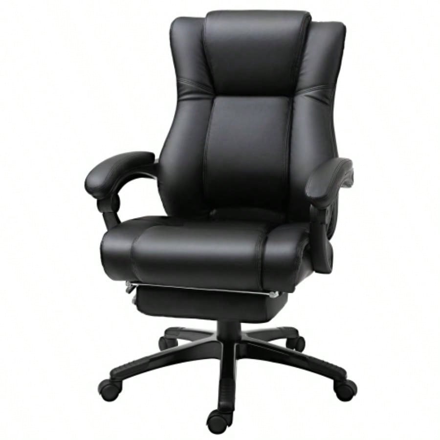 Vinsetto Executive High Back Office Chair Executive Computer Desk Chair with PU Leather, Adjustable Height and Retractable Footrest, Black