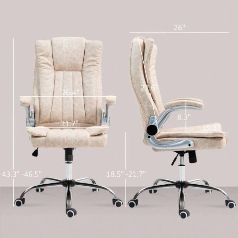 HOMCOM Executive Office Chair with Padded Flip - up Arms, Microfiber High Back Desk Chair, Swivel Computer Chair with Adjustable Height and Tilt Function, White