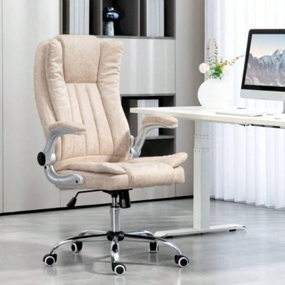 HOMCOM Executive Office Chair with Padded Flip - up Arms, Microfiber High Back Desk Chair, Swivel Computer Chair with Adjustable Height and Tilt Function, White